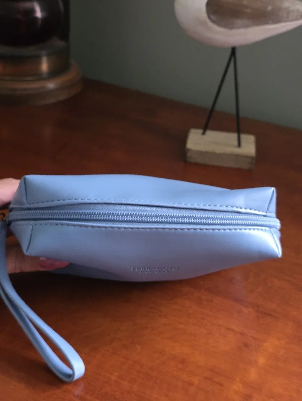 Ferragamo Parfums Travel Cosmetic Case Light Blue Faux Leather Makeup Bag
